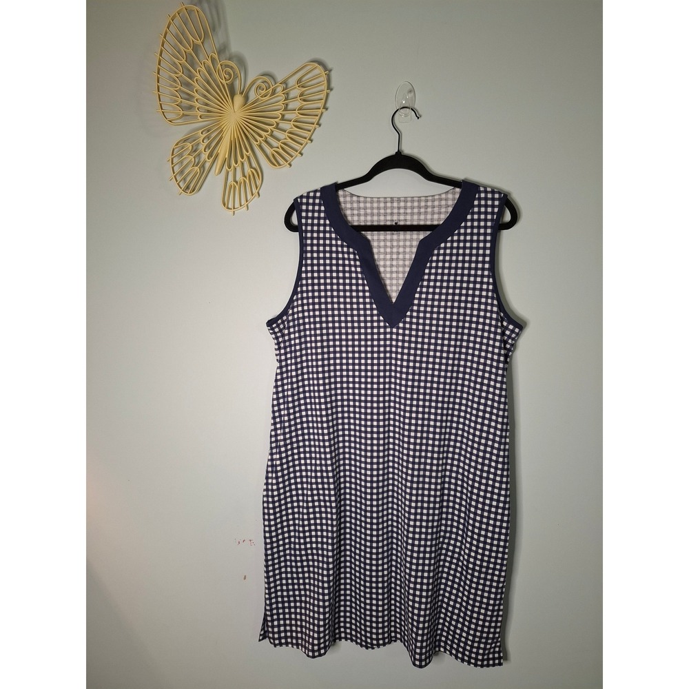 Draper James Lands End Navy Gingham Sleeveless Swim Cover Up Dress Large 14-16
